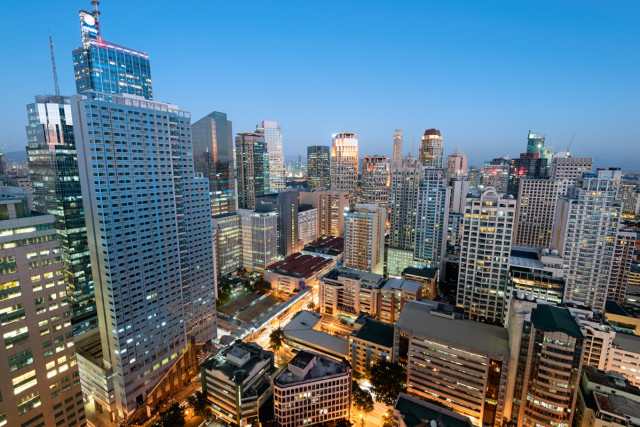 Makati City Skyline and night. Makati City is one of the most developed business district of Metro Manila and the entire Philippines.